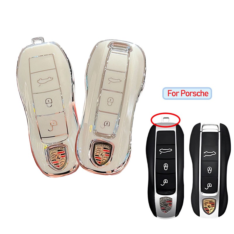 Custodia In Pelle Pazzo Per Chiave Auto HIBEYO Smart - Compatibile Con Porsche Cayenne 92A, Carrera 991, Boxster, Panamera - Colore Nero