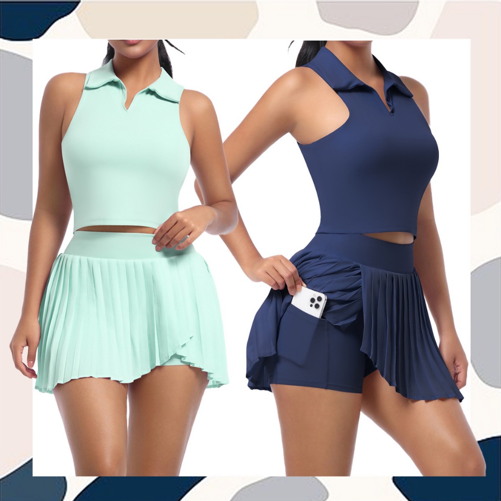 Women's 2-Piece Cotton Skort Set – Sleeveless Top & Lined Athletic Tennis Skirt – Summer Travel Outfit