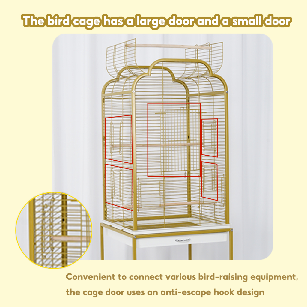 【Ready Stock】Gold Bird Cage Extra Large Space Parrot Cage Parrot Cage ...