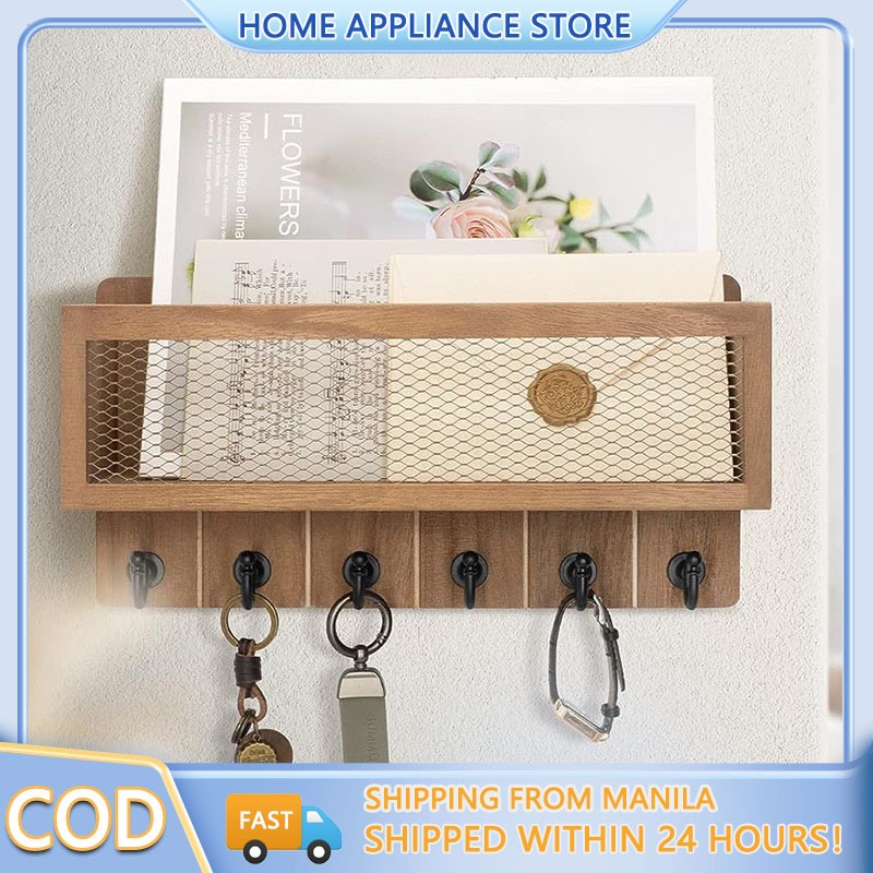 Wooden Key Hanging Entrance Hall Living Room Storage Basket Wall ...