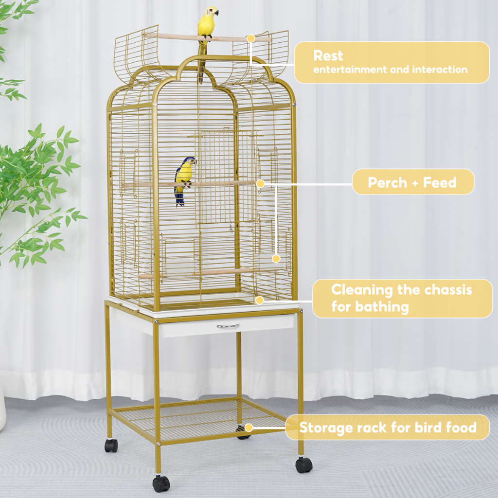 【Ready Stock】Gold Bird Cage Extra Large Space Parrot Cage Parrot Cage ...