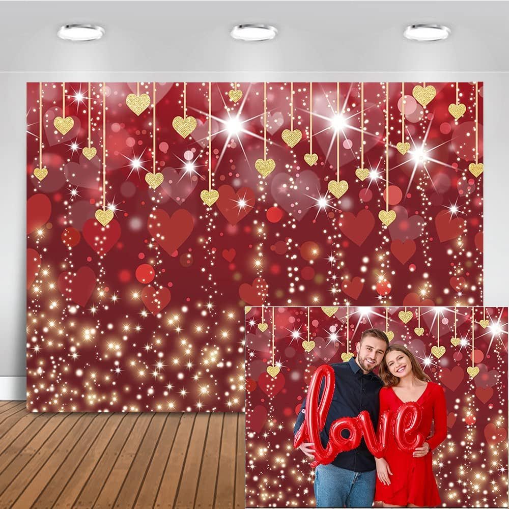 7x5ft Valentine's Day Photography Backdrop Red Hearts Glitter Stars ...
