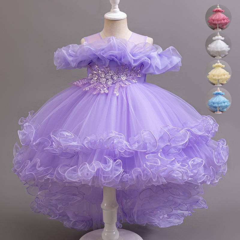 princess polly baby blue dress Girls Princess Trailing Pink Dress Birthday Christmas Party Tuxedo Gown  Pearl Ruffle Sleeve Sequins Lace Dresses Purple White Light Yellow Clothing