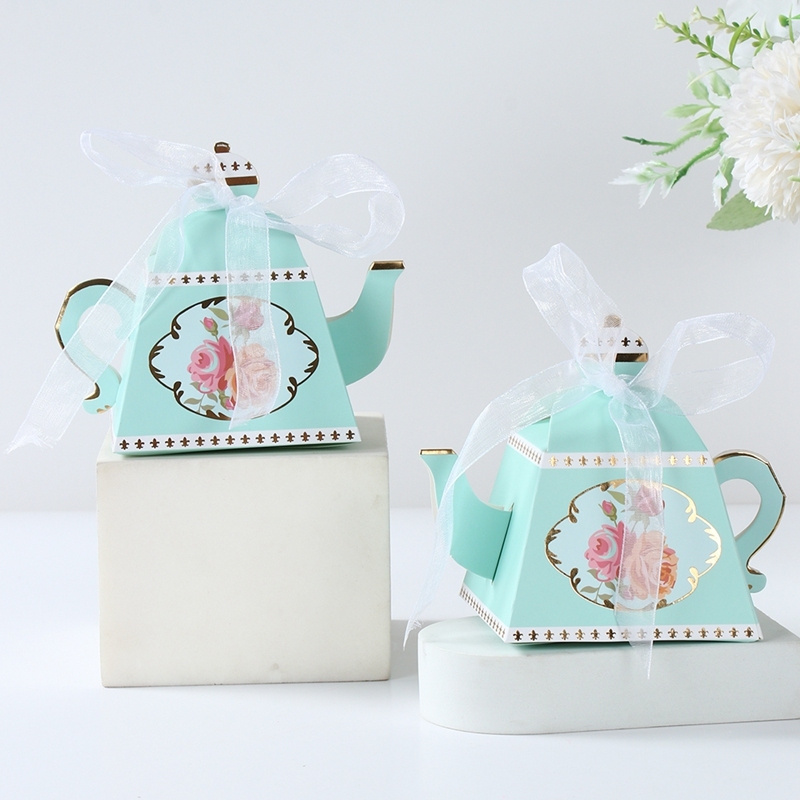 10pcs Blue Teapot Candy Boxes Mini Vintage Floral Teapot Box with ...