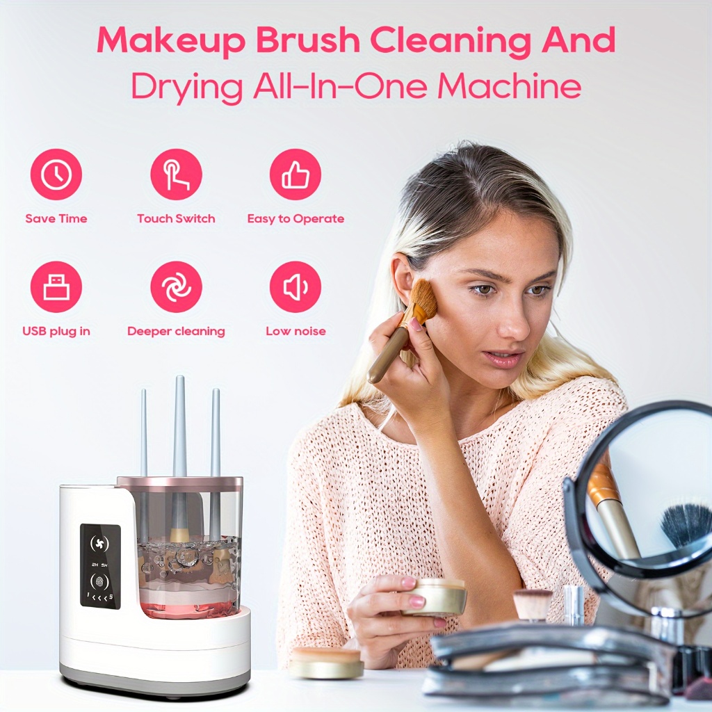 Automatic Electric Makeup Brush Cleaner with Plug-in Drying and Brush ...