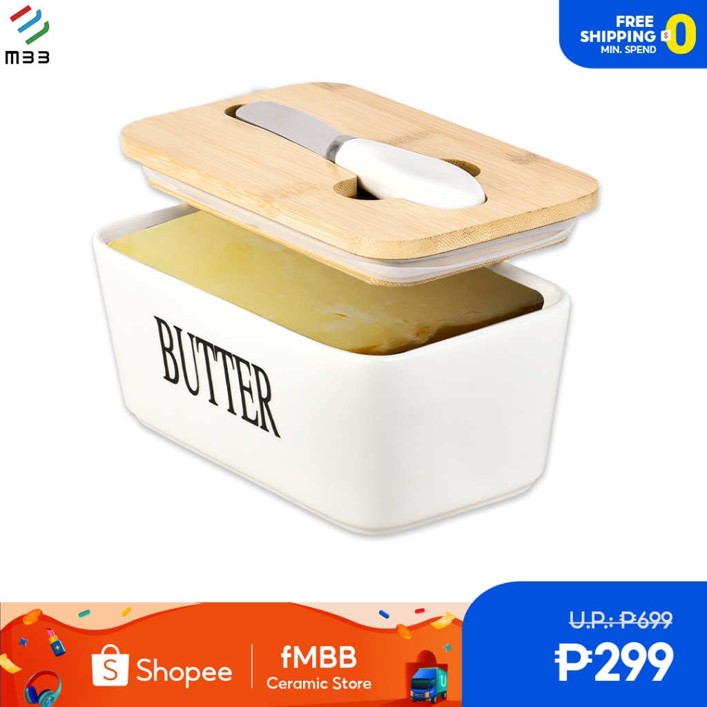 fMBB 1 Pieces Butter Box Ceramics Design with Wooden Lid and Butter ...