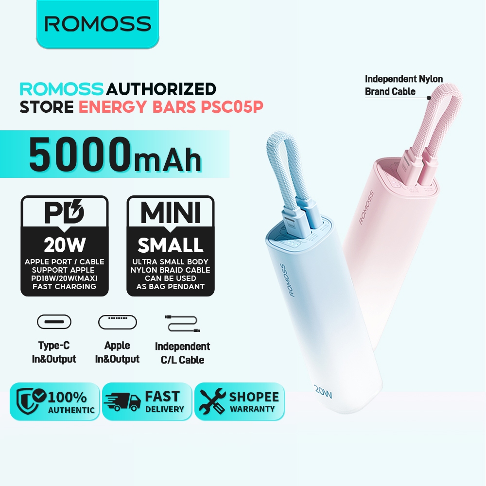 Romoss PSC05P 5000mAh 20W Pocket-Bar Powerbank Built-in Cable Two-way ...