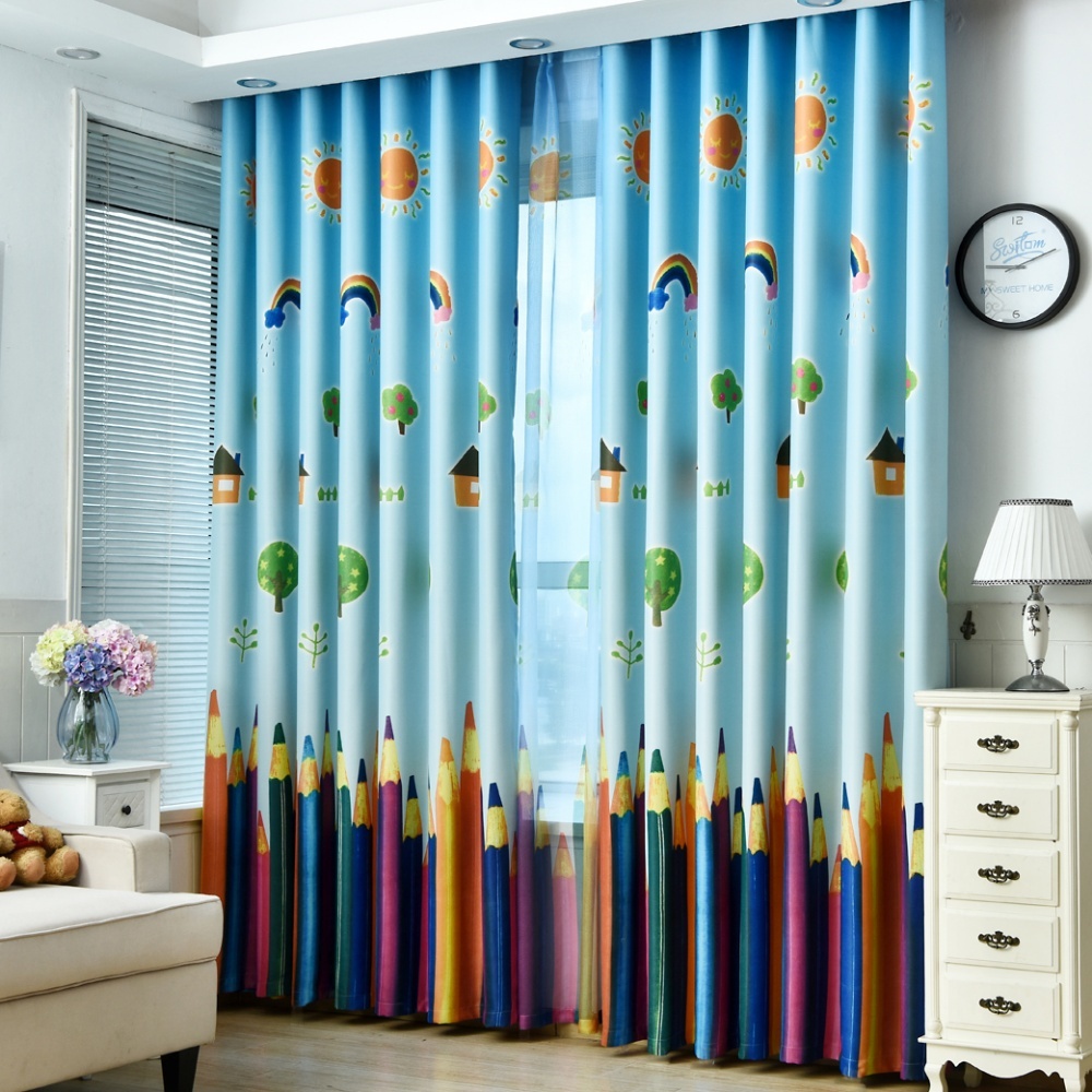 Kids Crayon Patterned Blackout Curtain Cute Trees/Rainbow/Pencil ...