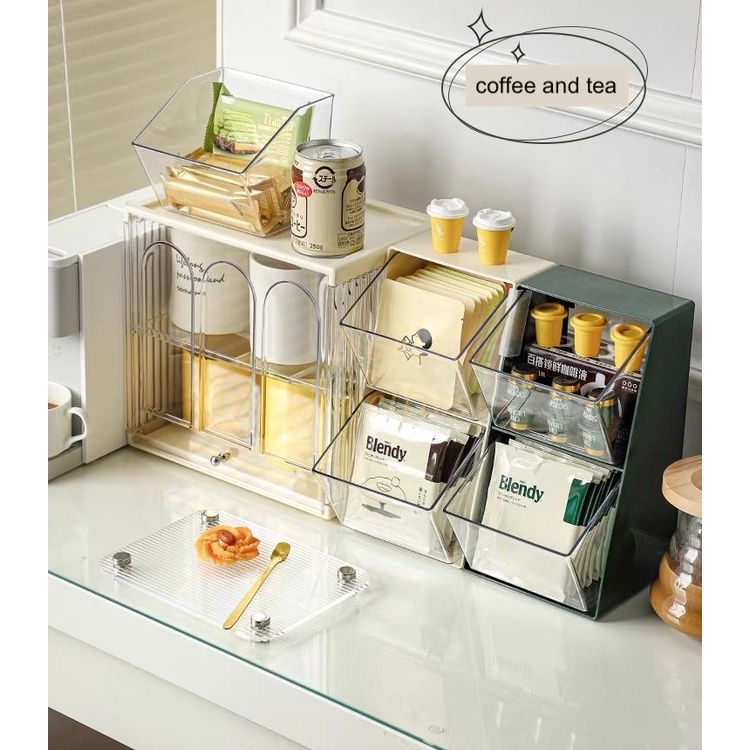 2 Tier Partition Desktop Tea Bag Container Condiment Storage Coffee ...
