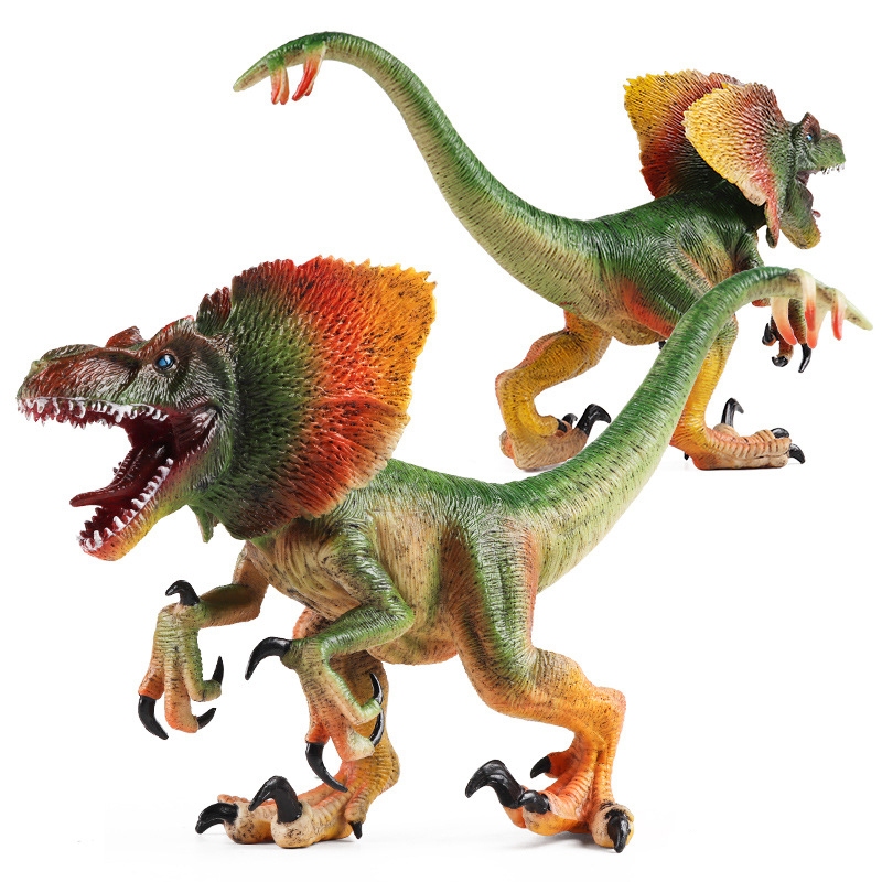 Simulation Color Double spine Dragon Model Dinosaur Toy Dilophosaurus ...