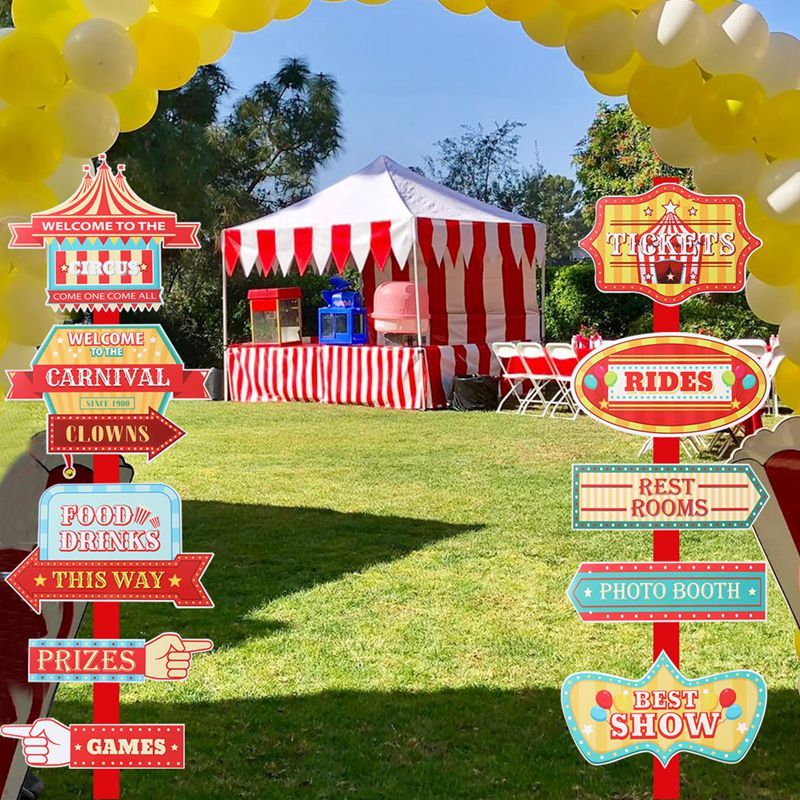 10Pcs Vibrant Circus Carnival Porch Banner Carnival Theme Ticket ...