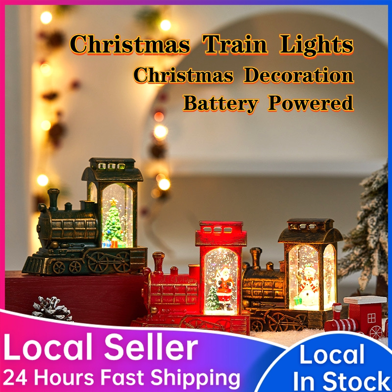 Lighted Christmas Snow Globe Vintage Train Snowflake Light Battery ...