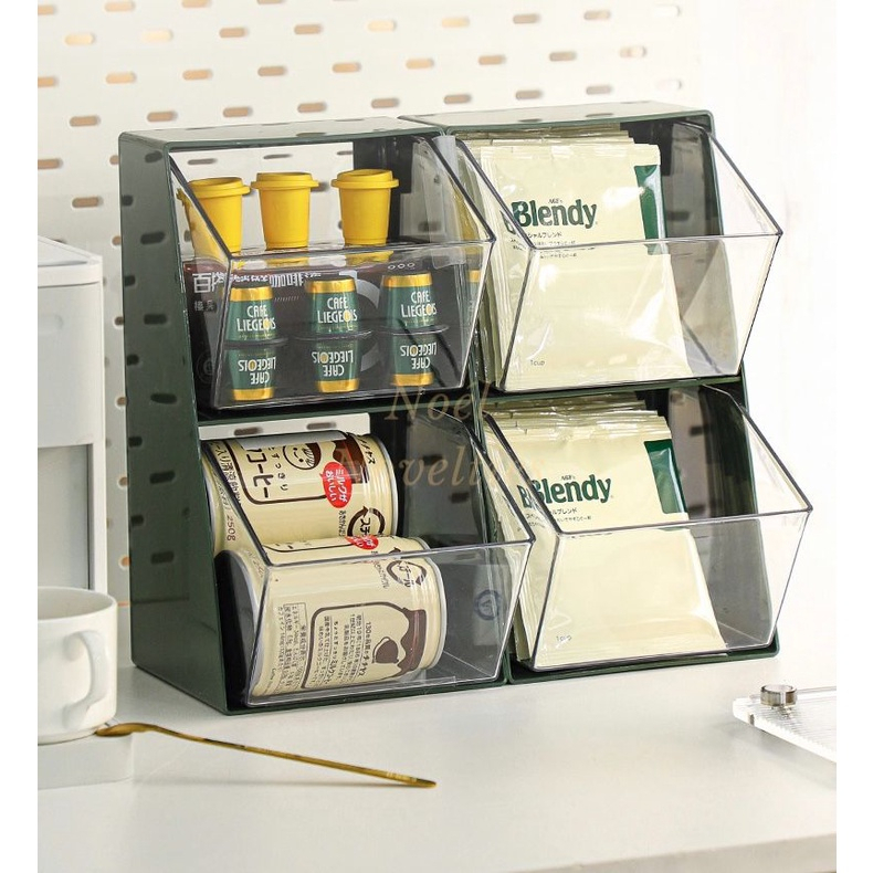 2 Tier Partition Desktop Tea Bag Container Condiment Storage Coffee ...
