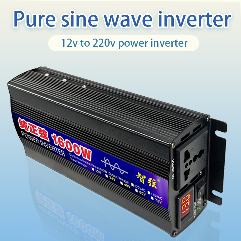 60HZ 1600W Solar Power Inverter Pure Sine Wave DC12V to AC 220V/110V ...