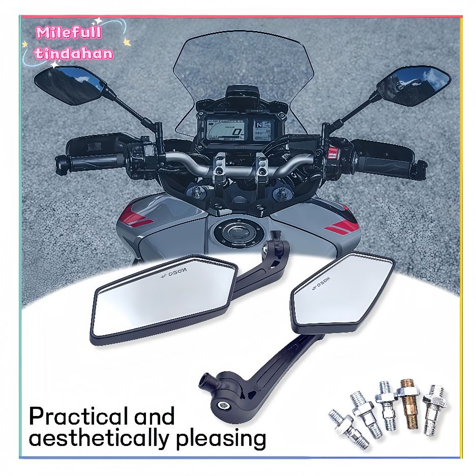 Motorcycle Side Mirror Adjustable 1 Pair Universal Rearview Rear honda ...