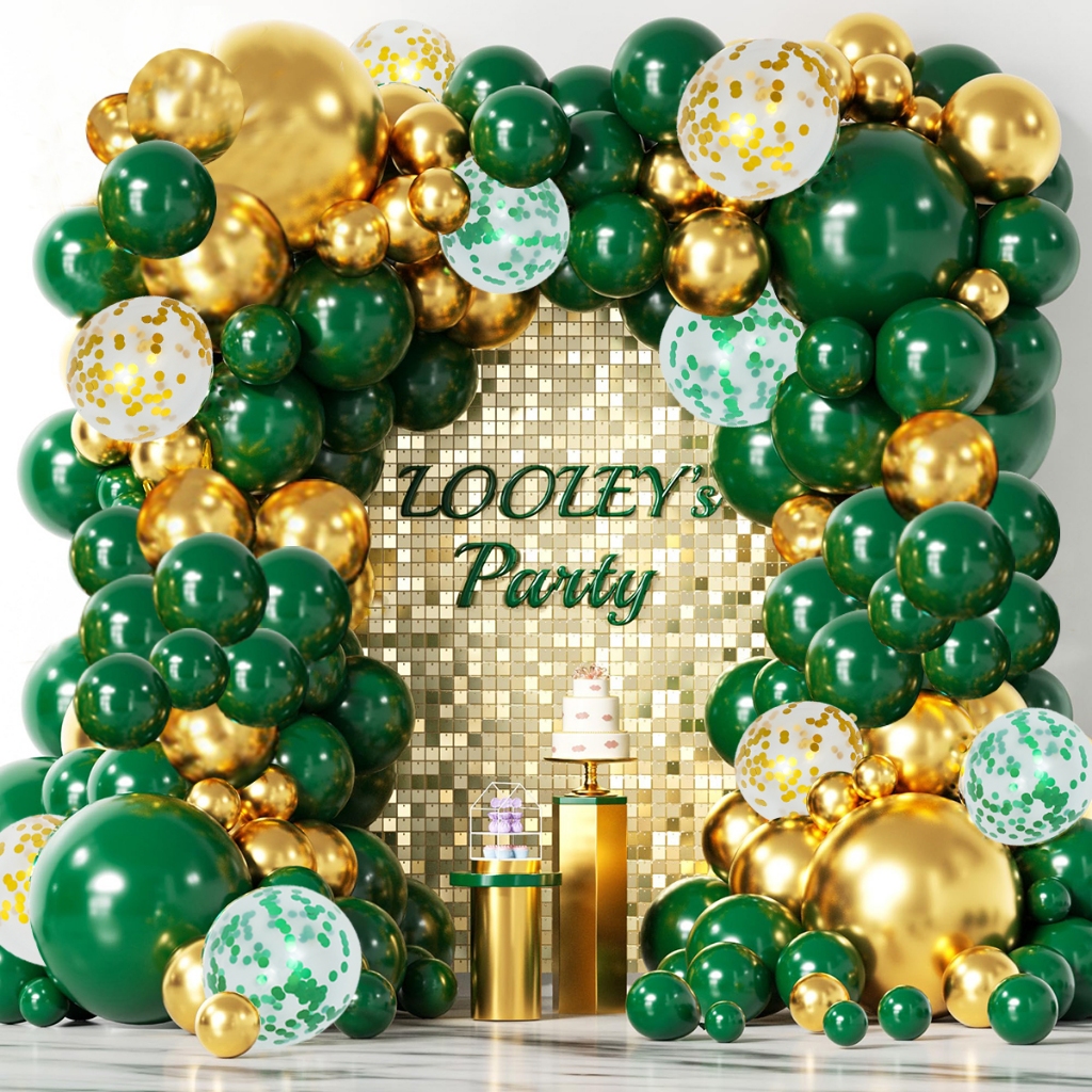 106pcs Dark Green Metallic Gold Balloon Set Gold Green Confetti Balloon ...
