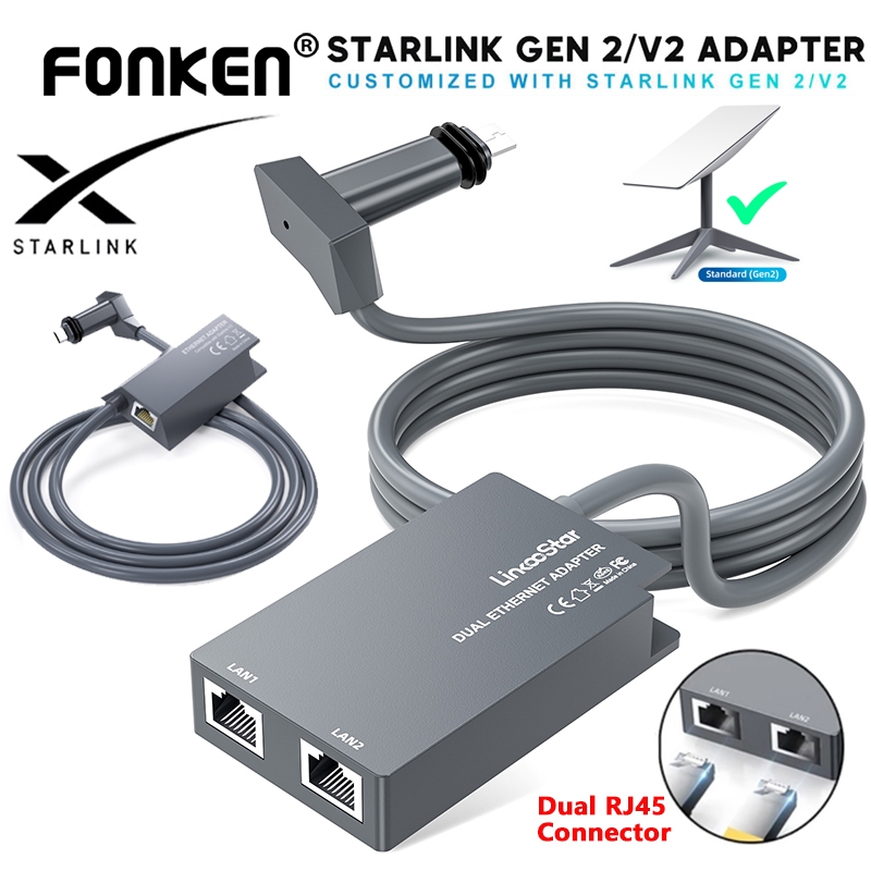 Fonken Starlink V2 Ethernet Adapter Dual RJ45 Dish to Router For ...