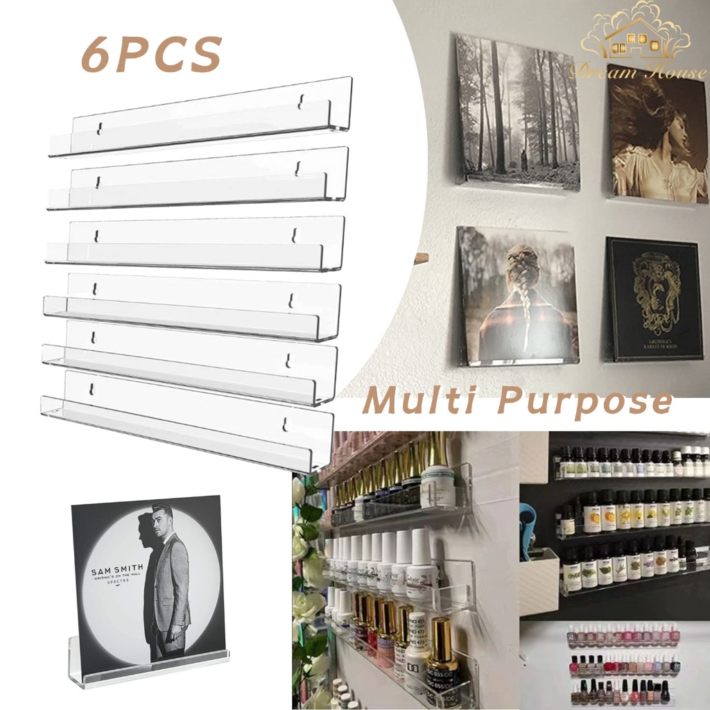 6 Pcs Acrylic Storage Shelf Wall Mounted Display Rack Transparent ...