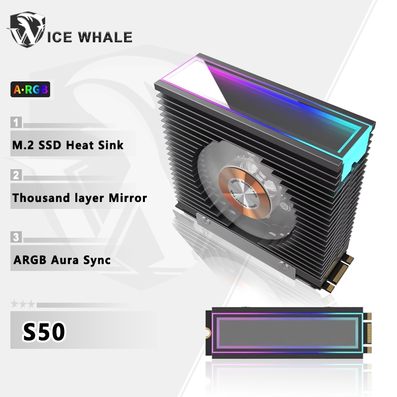 ICE Whale S50 M.2 SSD heat sink Dual FanThousand layer Mirror ARGB Aura ...