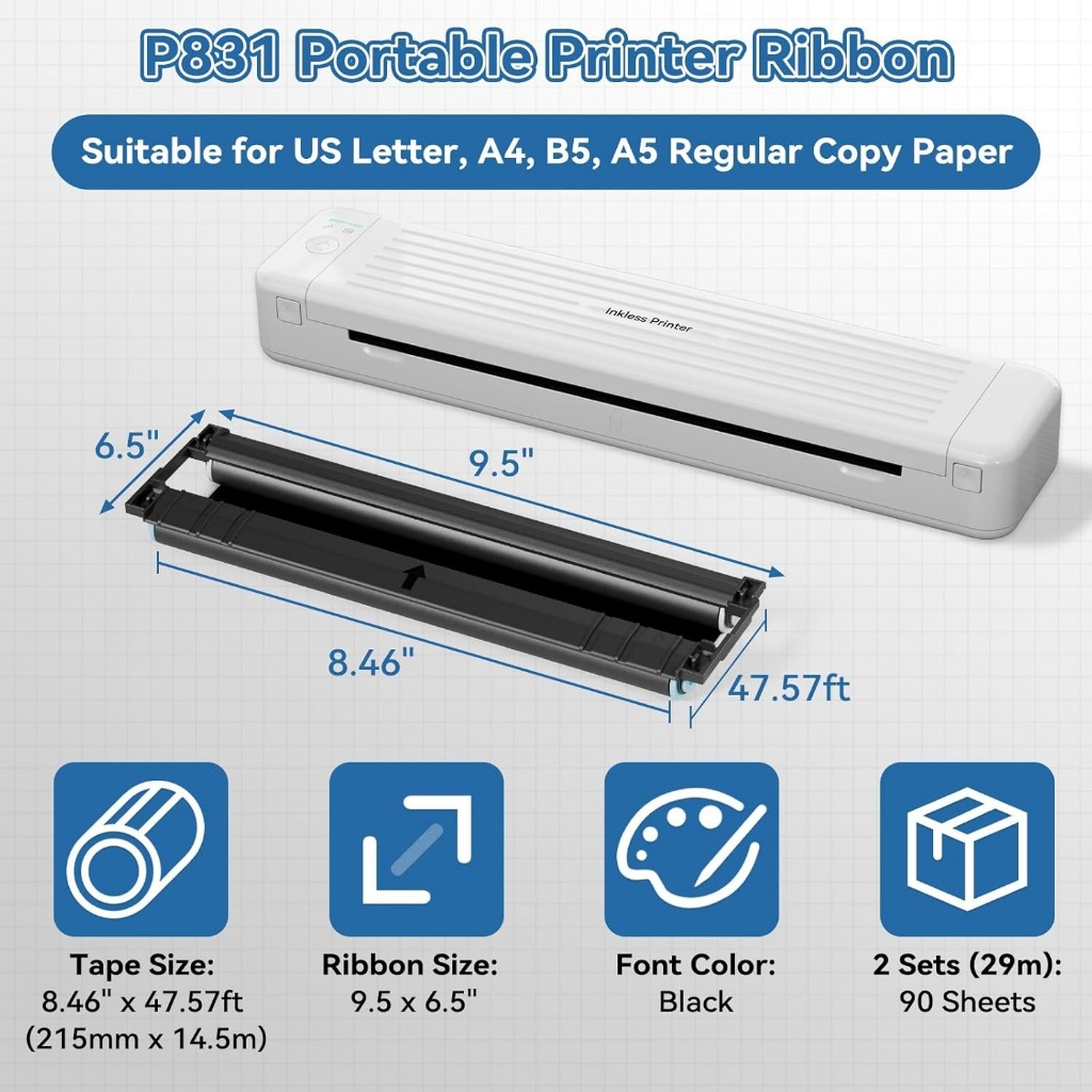 Phomemo Thermal Transfer Ribbon for P831 Portable Printer(2 PCS ...