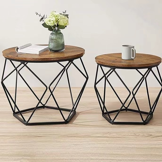 Nordic Simple Pentagonal Coffee Table Modern Iron Art Bedroom Balcony ...