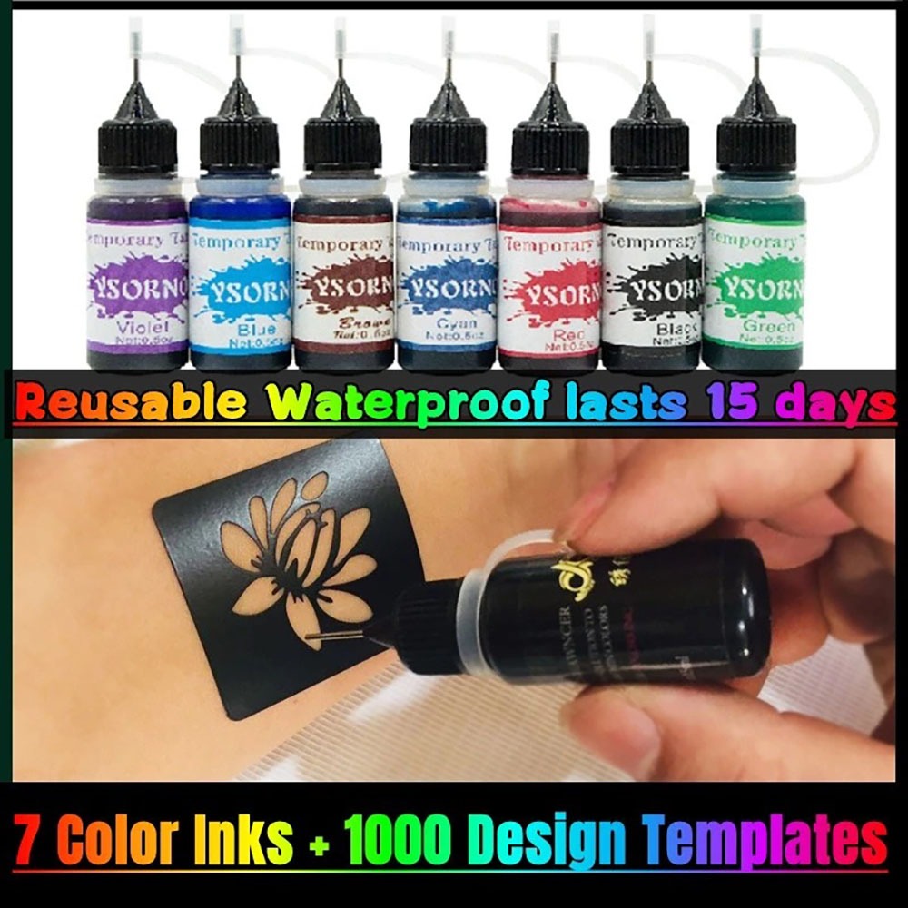 7 Color Tattoo Ink And 1000+ Tattoo Design Template Pattern Temporary ...
