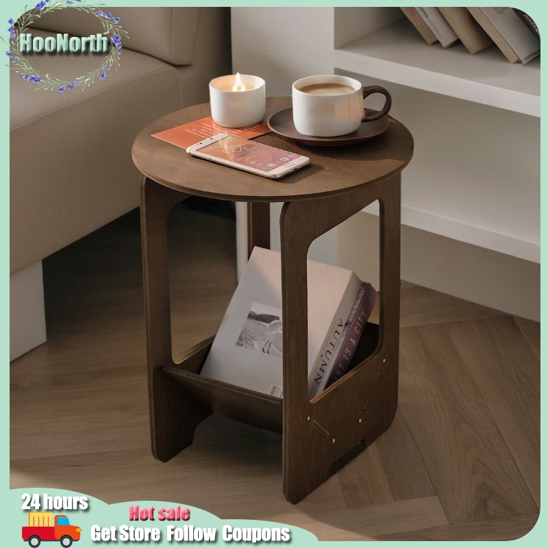 Round Coffee Table Bedroom Bedside Table Wooden Storage Side Table Sofa ...