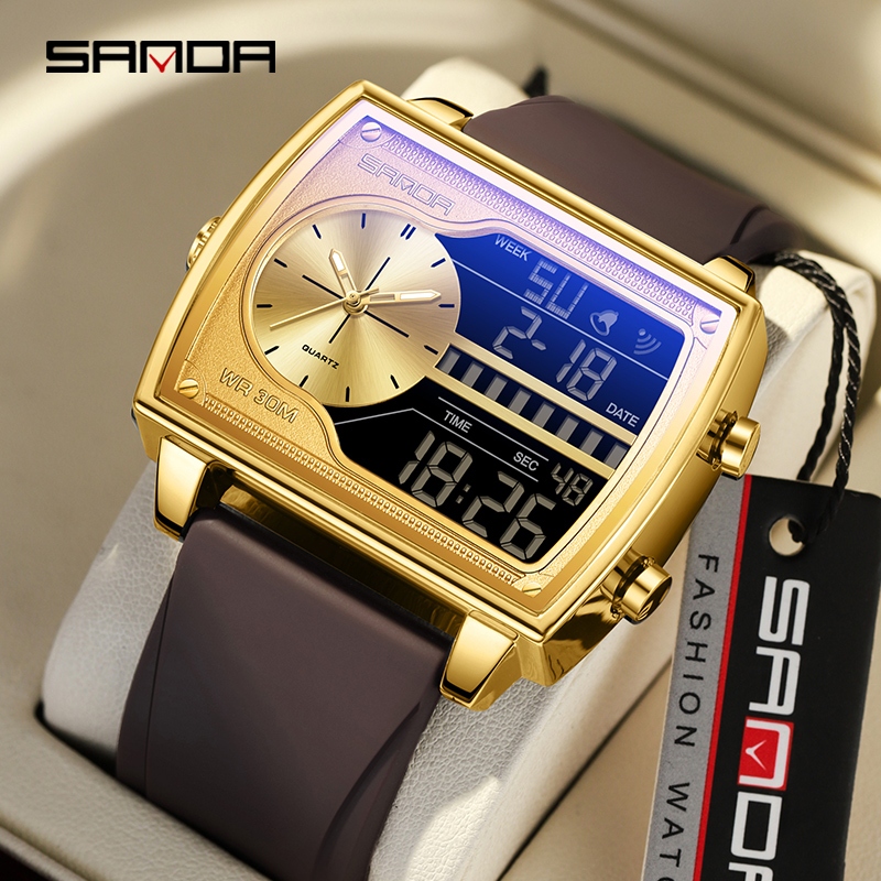 Sanda 6163/Original New Large Dial Dual Display Multi Strap Trendy ...
