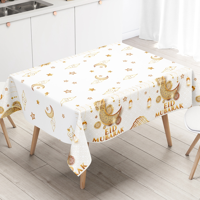 130*220CM Black Gold EID Mubarak Table Cover Ramadan Decoration for ...