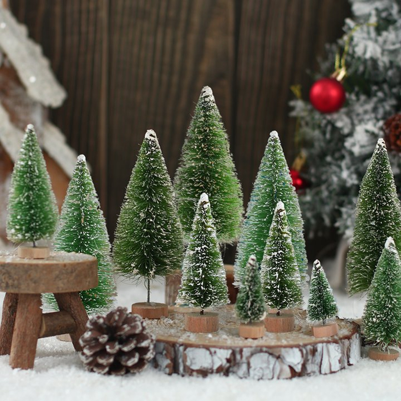 8pcs Wooden Mini Christmas Tree Grass Green Small Christmas Tree for ...