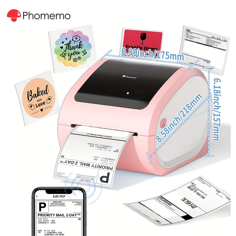 Phomemo Bluetooth Thermische Labelprinter,D520BT 4x6 Verzendetikettenprinter,Draadloze Label Printer Machine voor Pakket,Porto,Adres,Logo,Compatibel met Ebay,Etsy,,Shopify,Enz(Geheel Zwart
