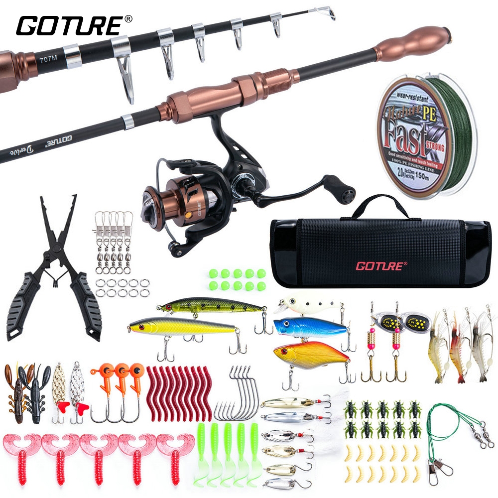 GOTURE Telesscopic Fishing Full Set Portable Brown Spinning Fishing Rod ...