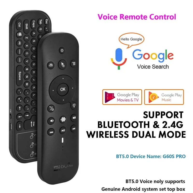 G60S Pro BT 5.0 2.4G Wireless Gyroscope Air Mouse Voice Remote Control ...
