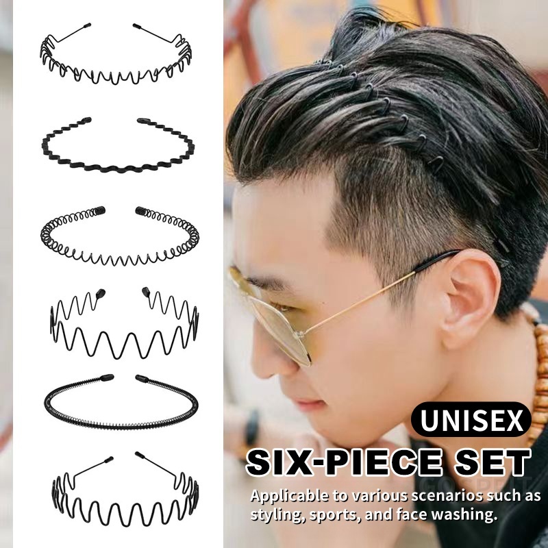 6Pcs/Set Korean Non-slip Wave Metal Hair Band For Men Invisible