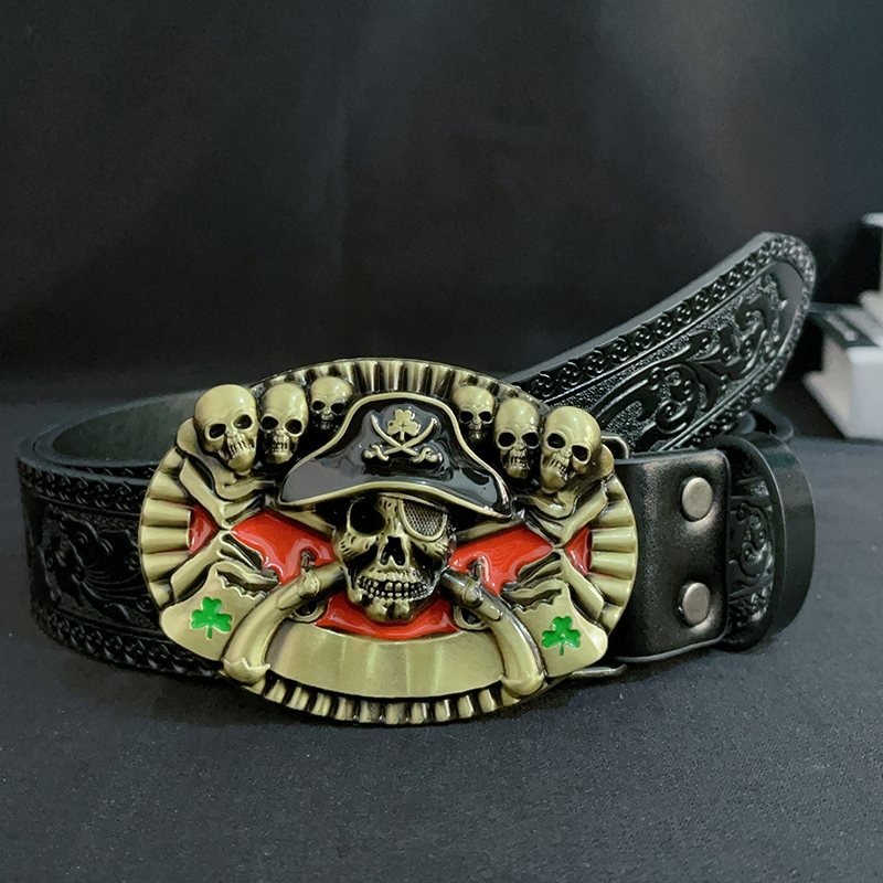 Pirates Skull Buckle PU Leather belt Western Cowboy Waist Belts Fashion  Male Accessories Christmas Gifts