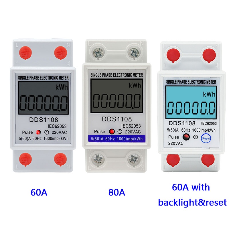 DDS1108 60A 80A Din Rail Single Phase Two Wire LCD Digital Display With ...