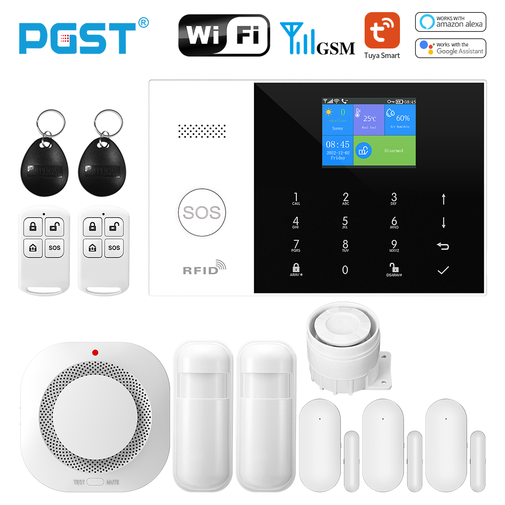 PGST Wireless WIFI GSM Home Burglar Security Alarm System SMS Tuya ...