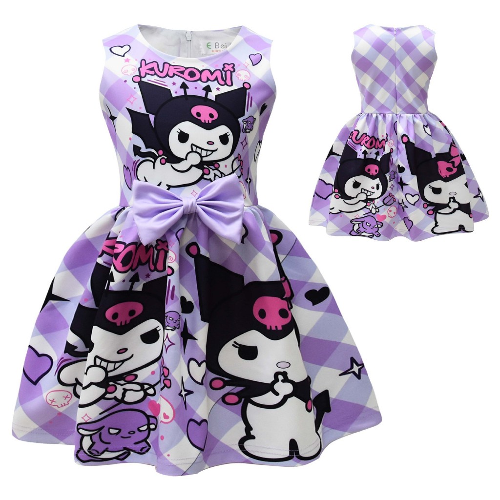 New Summer Girls Sanrio Kuromi Dress Fashion Cartoon Cute 3D Print Dress Kid Sleeveless Princess ...