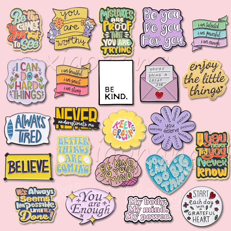 50 Styles Funny Quotes Banner Text Enamel Pins Colorful You Are Enough ...