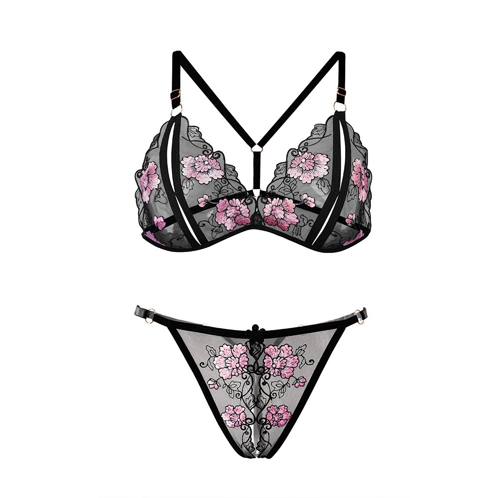 Ladies Embroidered Three-Point Pure Desire Lace Sexy Embroidered Open ...