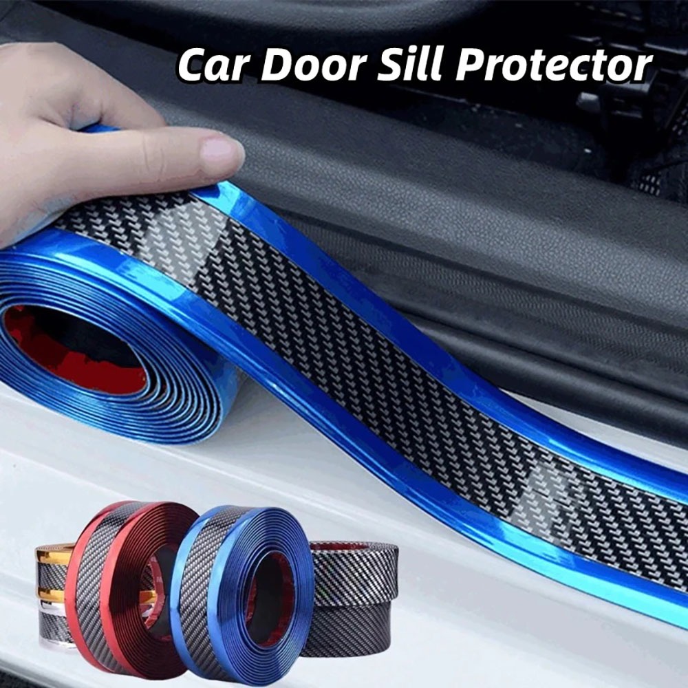 Car Carbon Fiber Rubber Door Sill Protection Sticker Car Universal Anti ...