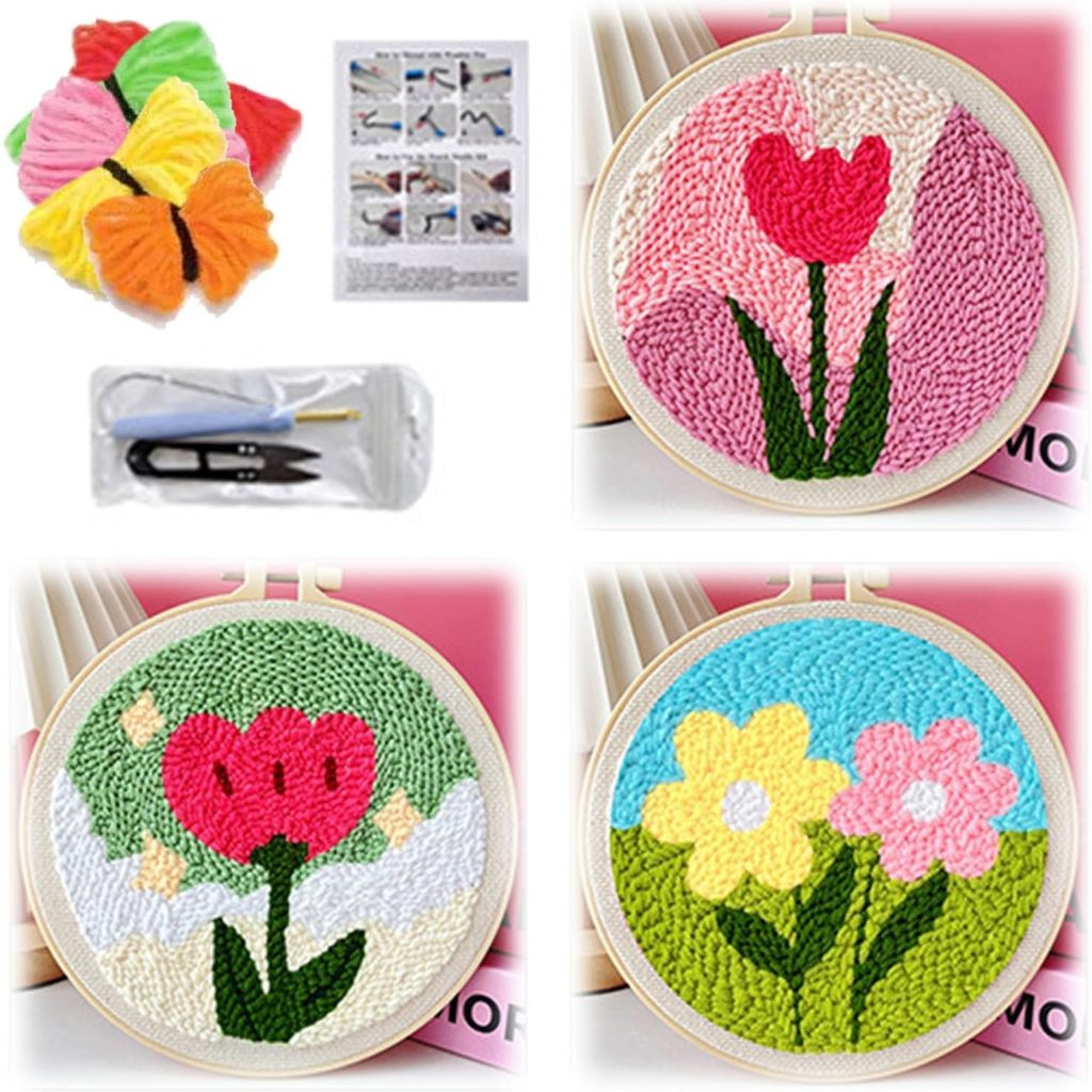 Diy Embroidery Kit Punch Needle Stitching Craft Set Pattern Printed 