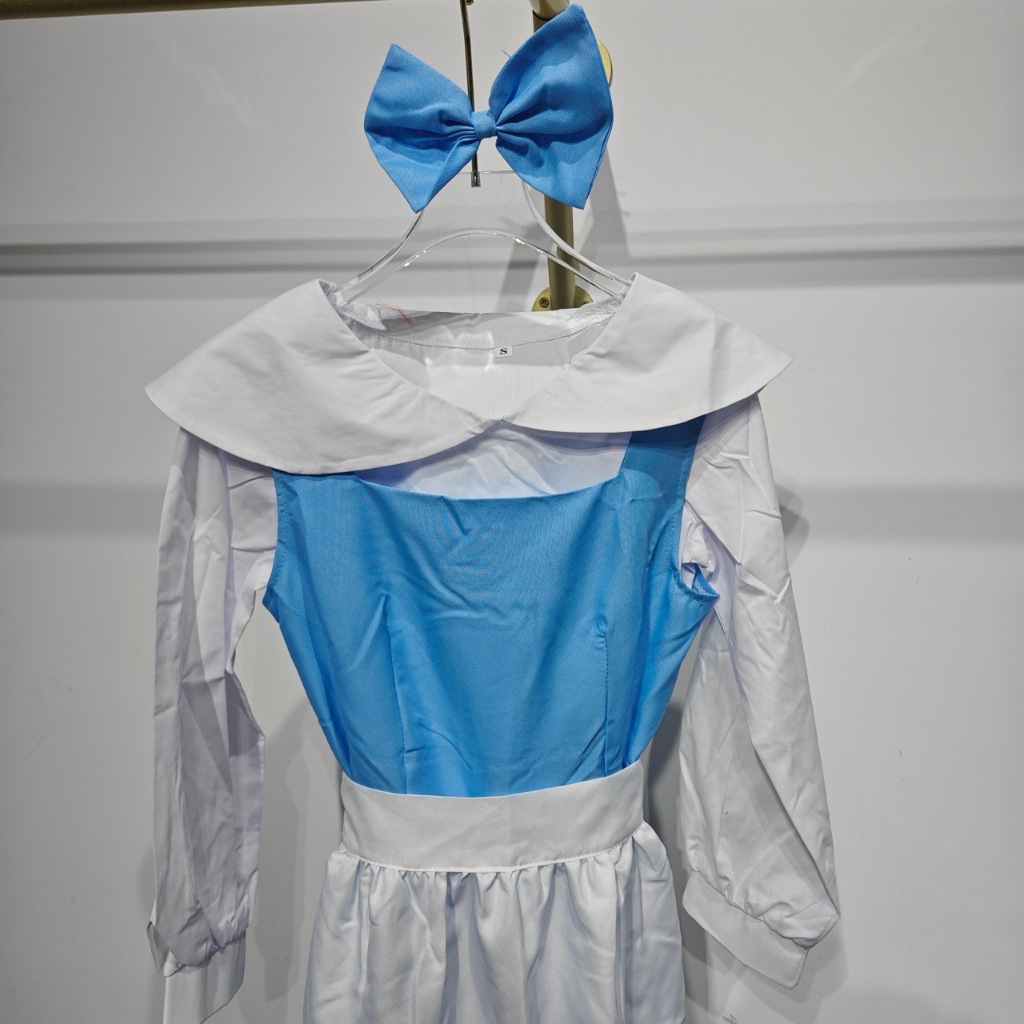 Adult Beauty And The Beast Belle Blue Maid Dress Halloween Cosplay Costume  for Women Clothes or Wig or Full Set Outfit