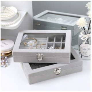 Jewelry Storage Box with Cover Transparent Ins Dust-proof Window Grey ...