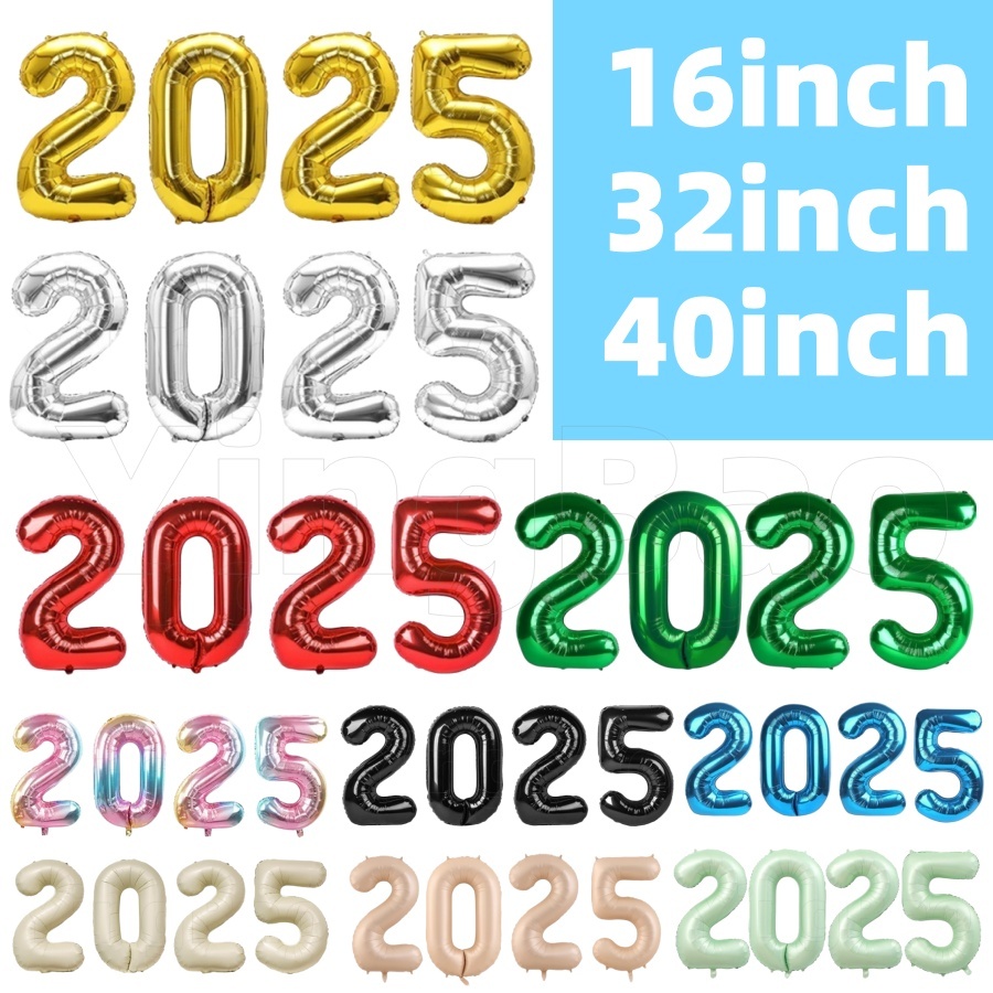 2025 Balloons Gold Silver Number Foil Helium Baloons Happy New Year Balloon Merry Christmas 2025