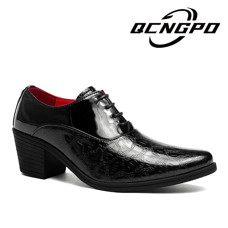 Height Increase Men Shoes Leather High Heels Dress Shoes 38-46 Slip-On  Formal Career Work Shoes Wedding