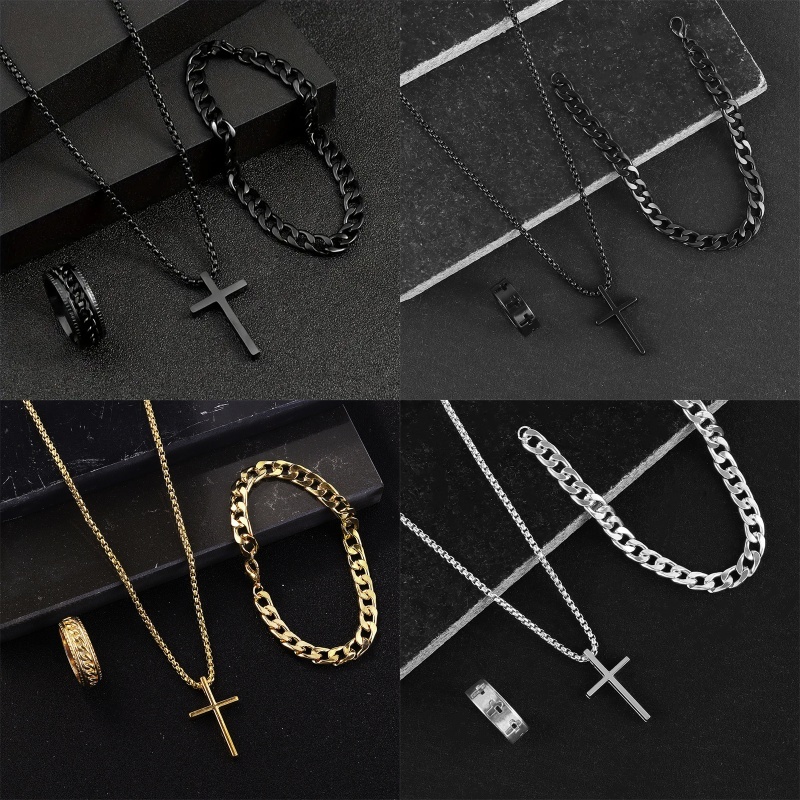 Minimalist Hip-hop Punk Trendy Cross Sweater Chain Necklace Set