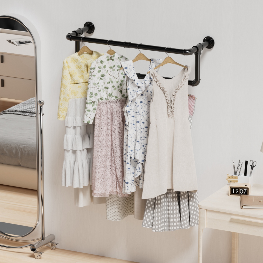 Industrial Clothes Rack Wall-mounted Clothes Hanging Rack Heavy Duty Metal  Drying Rod Adjustable Wall Distance