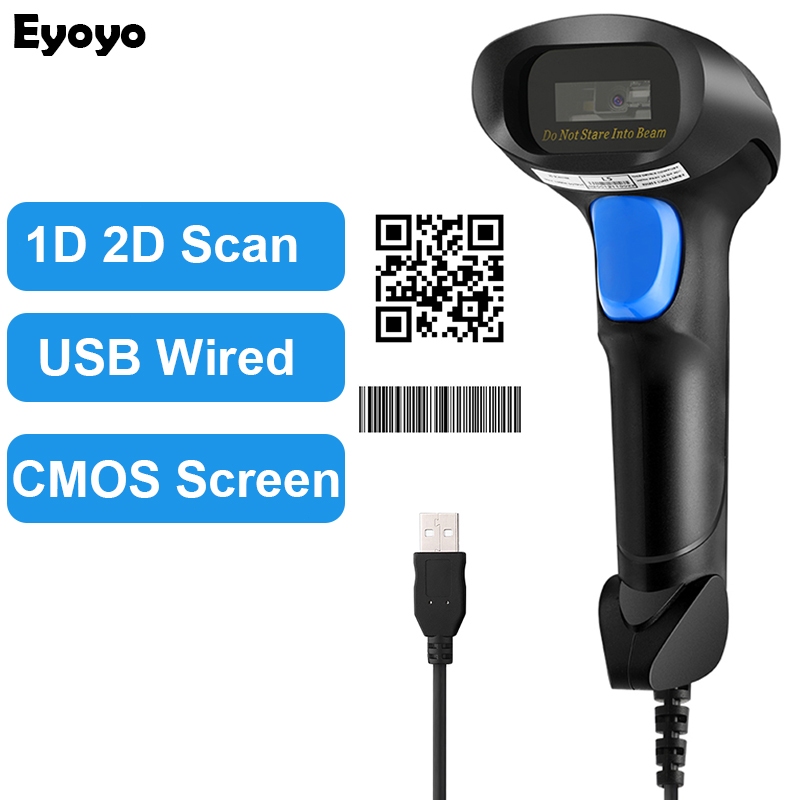Eyoyo 2D Barcode Scanner Handheld USB Wired QR Bar Codes Reader 1D CCD ...