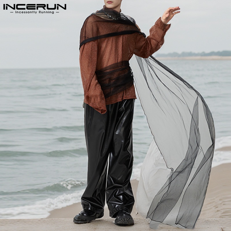 INCERUN Men Vintage Fashionable Glitter Ribbon Design Loose T-Shirts ...
